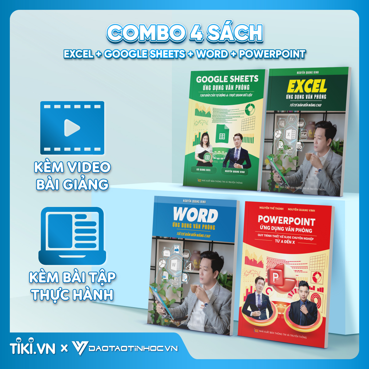 Combo 4 Sách Excel - Word - PowerPoint - Google Sheets Ứng Dụng Văn Phòng Kèm Khoá Học Video ĐÀO TẠO TIN HỌC