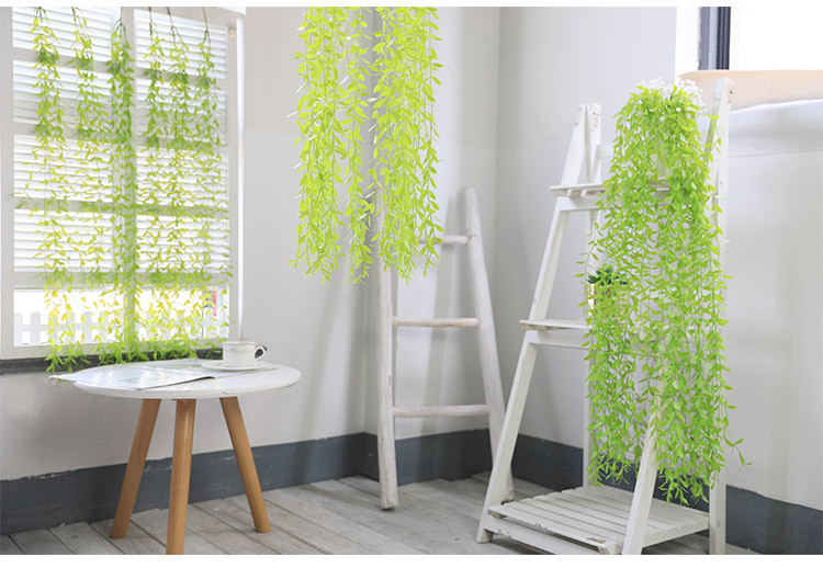 Giỏ cây lá liễu giả 5 chùm treo tường trang trí phòng khách, ban công, tiểu cảnh nhà hàng, quán cà phê xanh mát