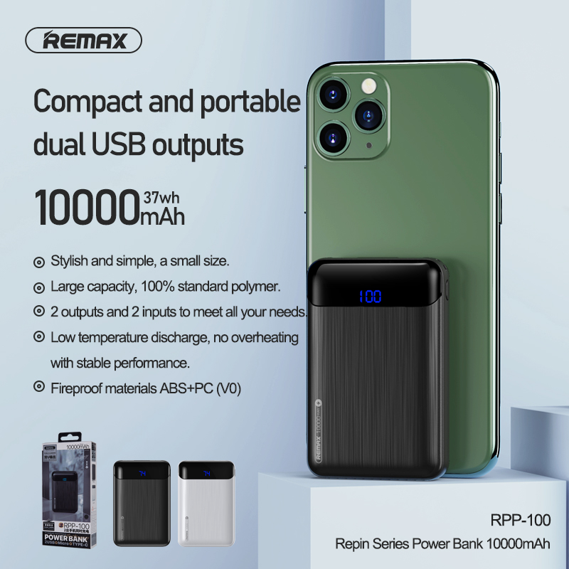 Pin sạc dự phòng Remax RPP-100 10000mAh Mini, 2 cổng input / output,HÀNG CHÍNH HÃNG