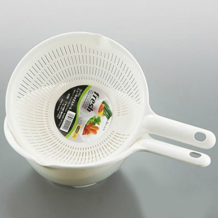 2 bộ rổ kèm chậu hứng 1.2 lít có tay cầm - Hàng nội địa Nhật