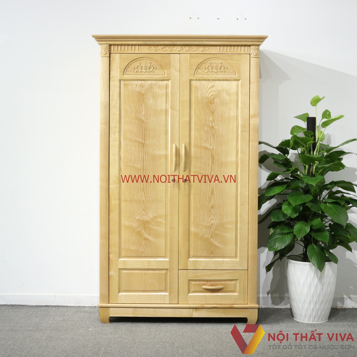 Tủ Áo 2 Cánh Gỗ Sồi Nga Tự Nhiên