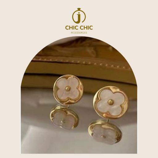 Bông tai nữ đẹp hình cỏ bốn lá Titan mạ vàng | bông tai chic chic 2A1