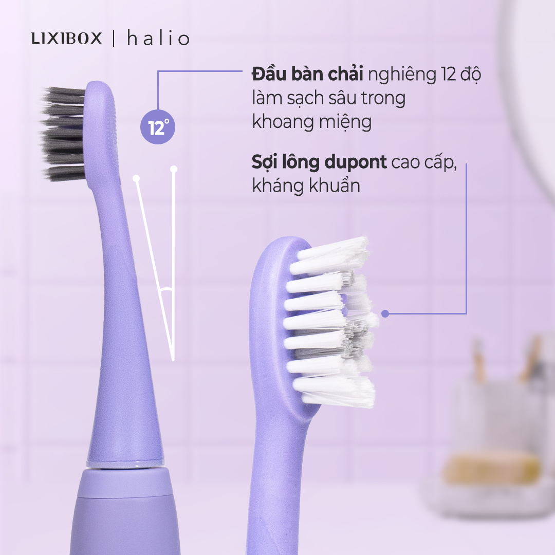 Combo Bàn Chải Điện Halio Toothbrush PRO Periwinkle Và Set 7 Miếng Dán Trắng Răng An Toàn Ít Ê Buốt