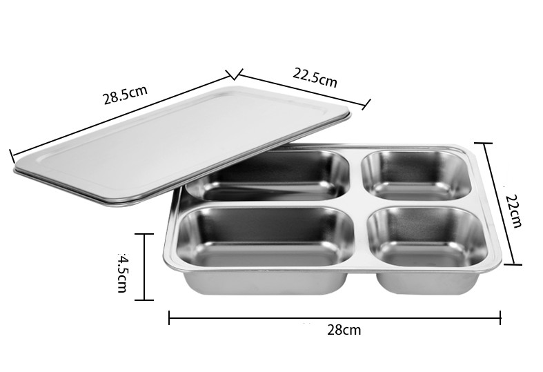 Khay đựng cơm inox (có nắp inox)  - 28x22x4.5cm