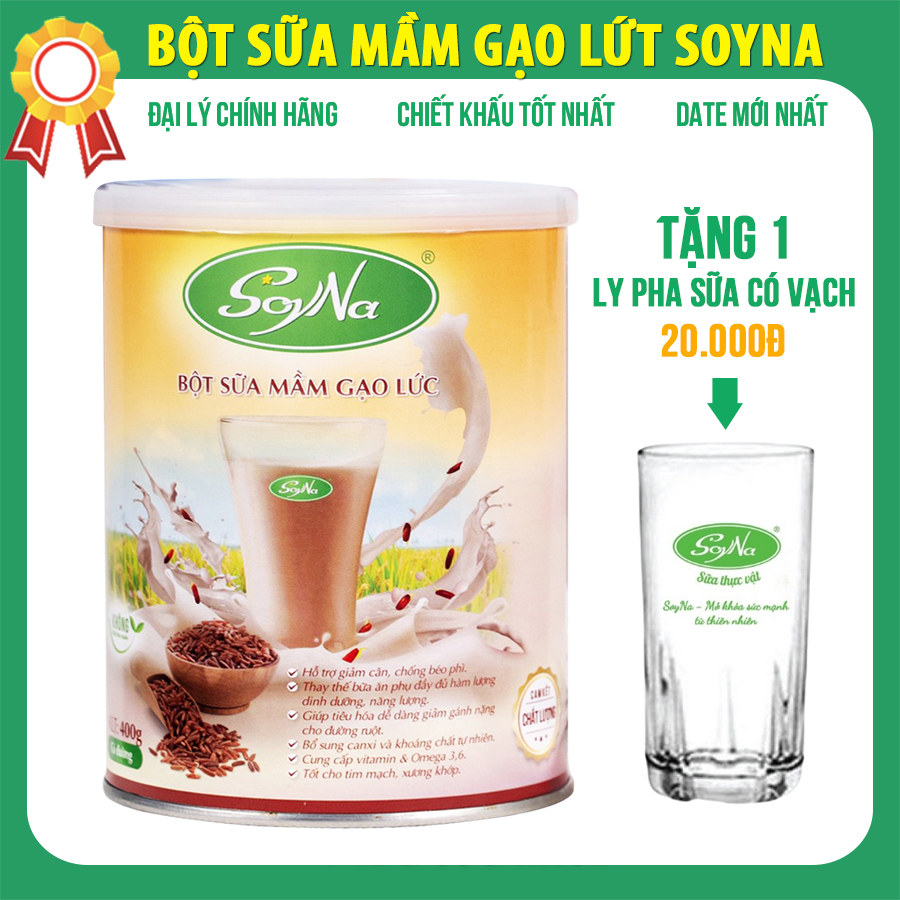 Bột Sữa Mầm Gạo Lứt Soyna 400g không đường chính hãng tặng kèm 1 ly pha sữa