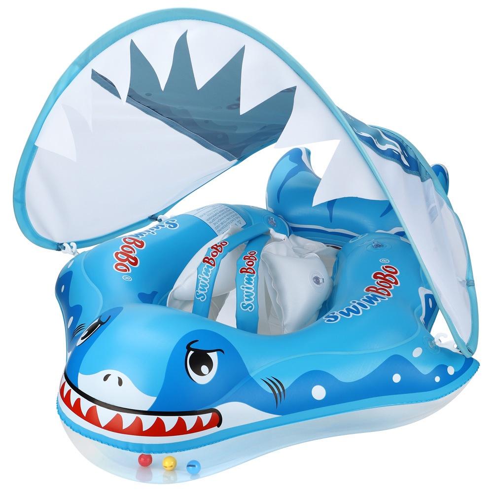 Phao Bơi Cá Mập Cho Bé Chống Lật Có Mái Che Từ 0-6 Tuổi SwimBoBo Xanh Dương - Có Mái Che