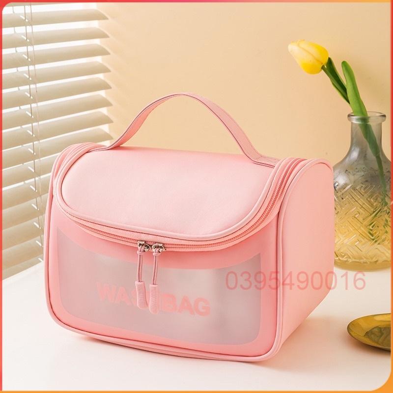 Túi đựng mỹ phẩm du lịch trong suốt cao cấp WASHBAG da mềm mại, chống nước có quai xách, có móc treo tiện dụng