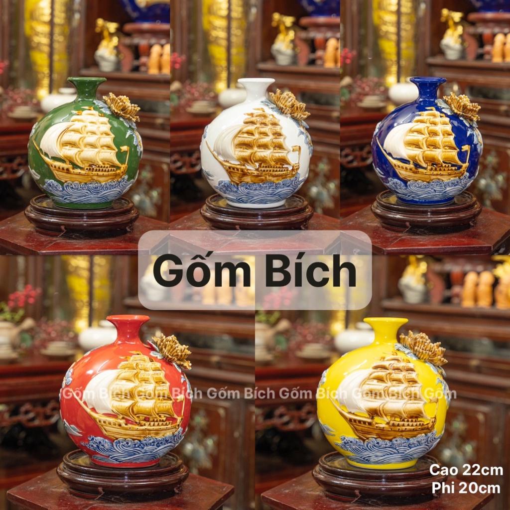 Bình Hút Lộc Thuận Buồm Xuôi Gió Men Màu Bình Phong Thủy Tài Lộc Gốm Sứ Bát Tràng - Gốm Bích