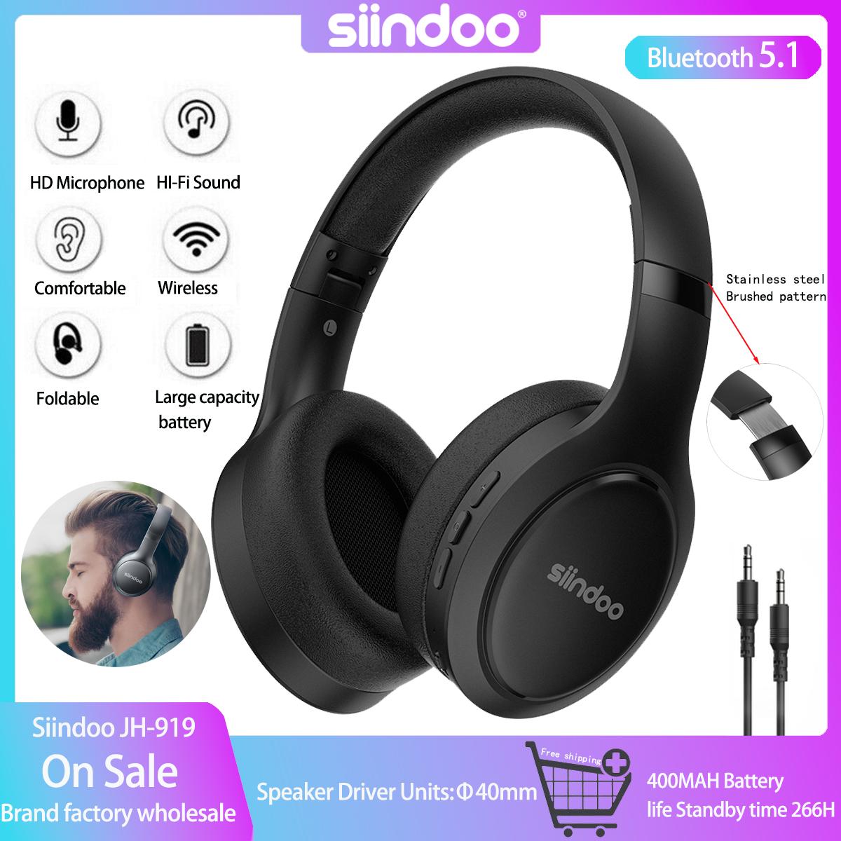 Tai nghe Bluetooth không dây Siindoo JH-919 Tai nghe stereo có thể gập lại Mic giảm tiếng ồn siêu trầm cho Iphone Laptop PC TV Màu sắc: Đen