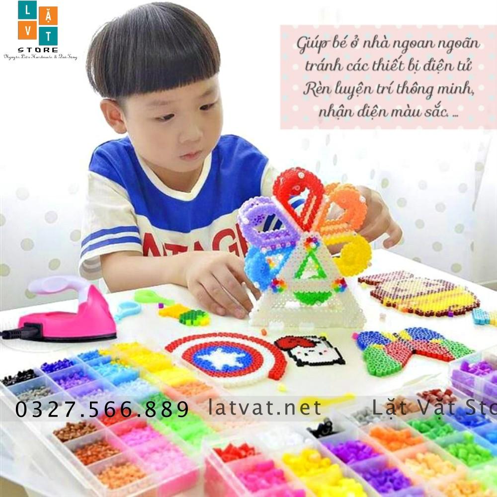 Bộ 2400 hạt nhựa gồm 24 màu và dụng cụ cơ bản, hama beads, perler bead, hạt đậu thần kì, đồ chơi trí tuệ