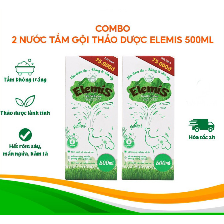 Nước Tắm Gội Thảo Dược Elemis Cho Bé Từ Sơ Sinh, Không Cay Mắt - Combo 02 Chai 500ml