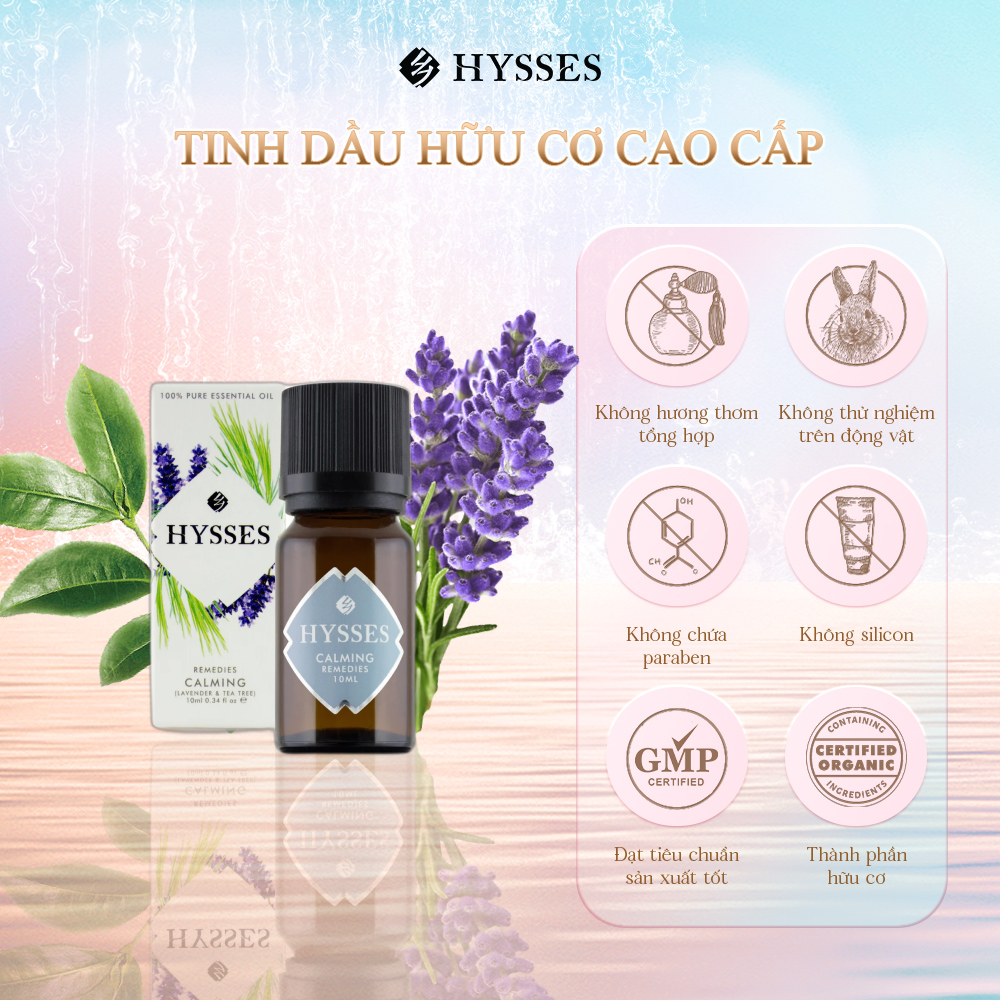 Tinh Dầu Cao Cấp Hysses Remedies Calming Hương Nhẹ Nhàng, Làm Dịu Thần Kinh, Giúp Cơ Thể Thư Giãn, Sảng Khoái Và Phục Hồi Năng Lượng Với Tinh Dầu Oải Hương và Tràm Trà Hữu Cơ Tự Nhiên