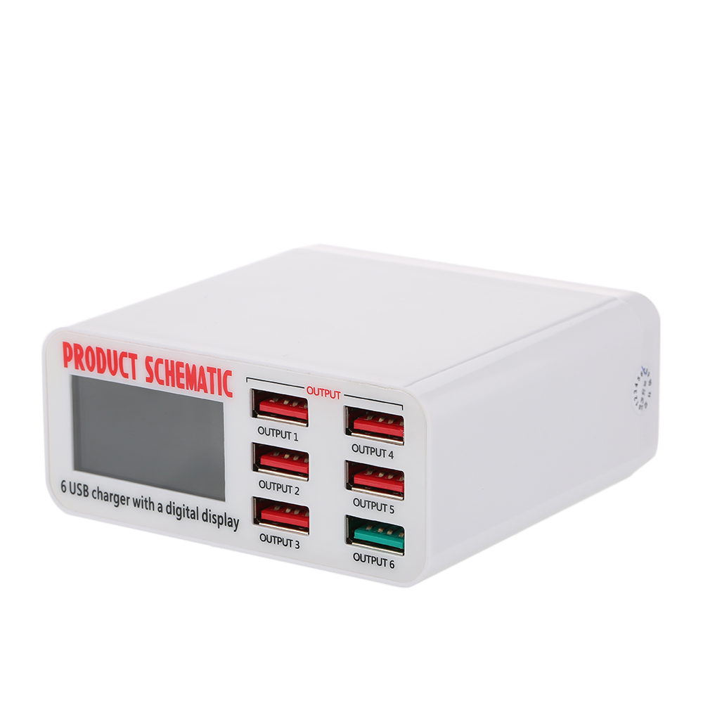 Bộ Chuyển Đổi Sạc Nhanh Để Bàn 3.0 6 Cổng 6a USB Hub Đế Cắm Sạc Treo Tường Với Màn Hình LCD