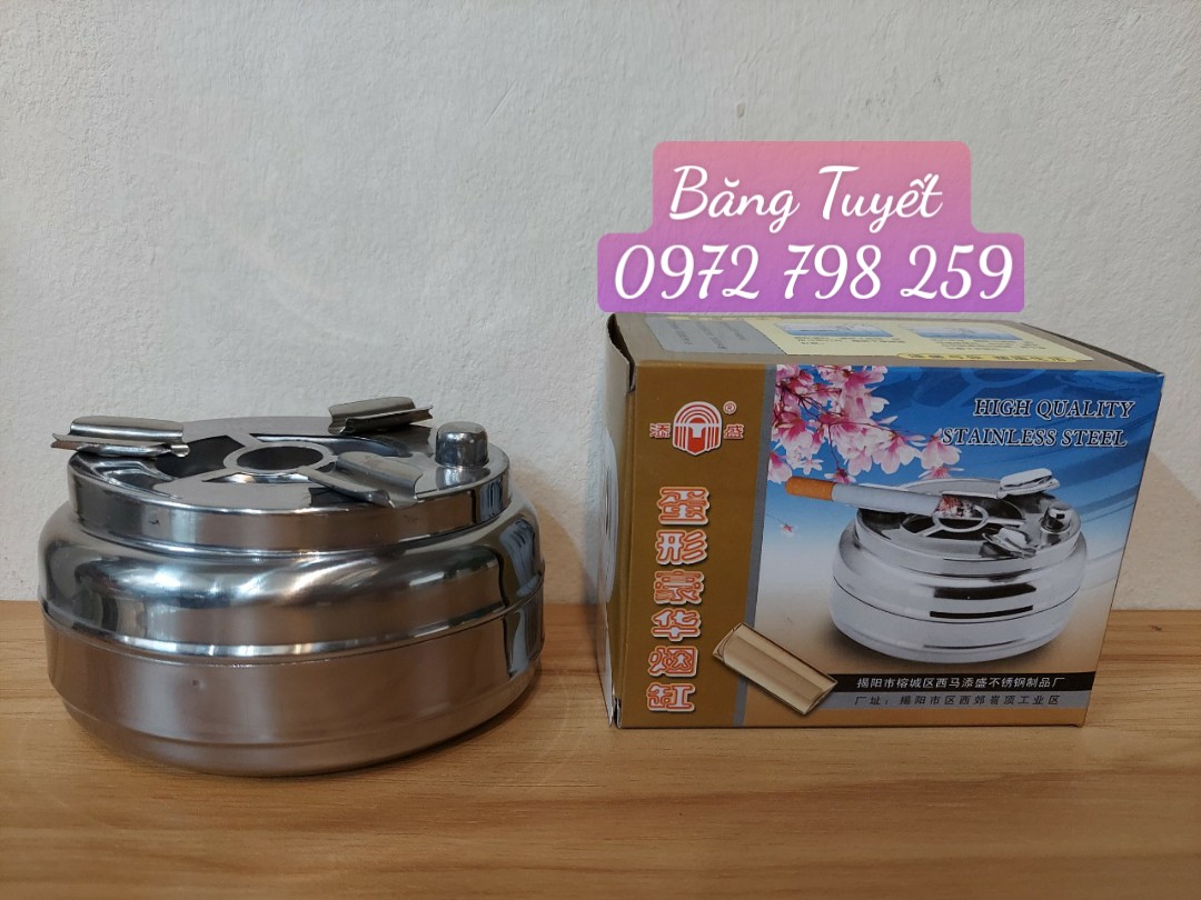 Gạt tàn thuoc Inox có nút bấm đóng mở ngăn đựng tiện dụng dễ vệ sinh