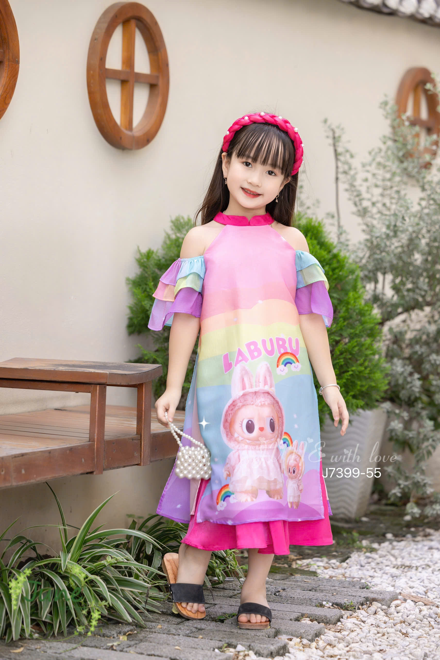 Bộ áo dài tết cho bé gái mẫu labubu xinh xắn diện tết năm mới giáng sinh noel từ 12-50kg hàng thiết kế cao cấp