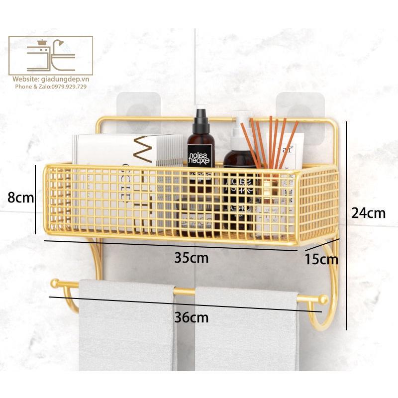 Kệ để mĩ phẩm - Giá để đồ nhà tắm - nhà vệ sinh Tiện Dụng - Đa năng - Treo khăn mặt - Miếng dán KHÔNG KHOAN TƯỜNG