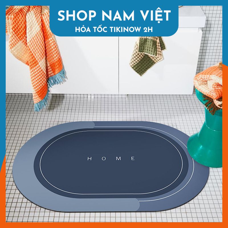 Thảm Nhà Tắm, Nhà Bếp Siêu Thấm Nước, Chống Trơn Trượt Tối Giản, Hiện Đại Navivu - Oval Xanh Dương - 40Cm X 60 Cm