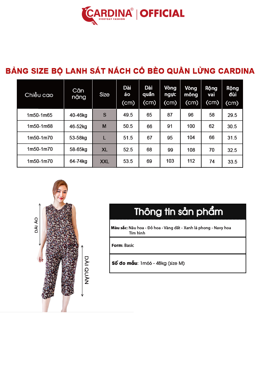 Đồ Bộ Nữ CARDINA Chất Lanh Tre Nhật Cao Cấp Quần Lửng Áo Sát Nách Cổ Bèo Họa Tiết Tinh Tế 2LF21