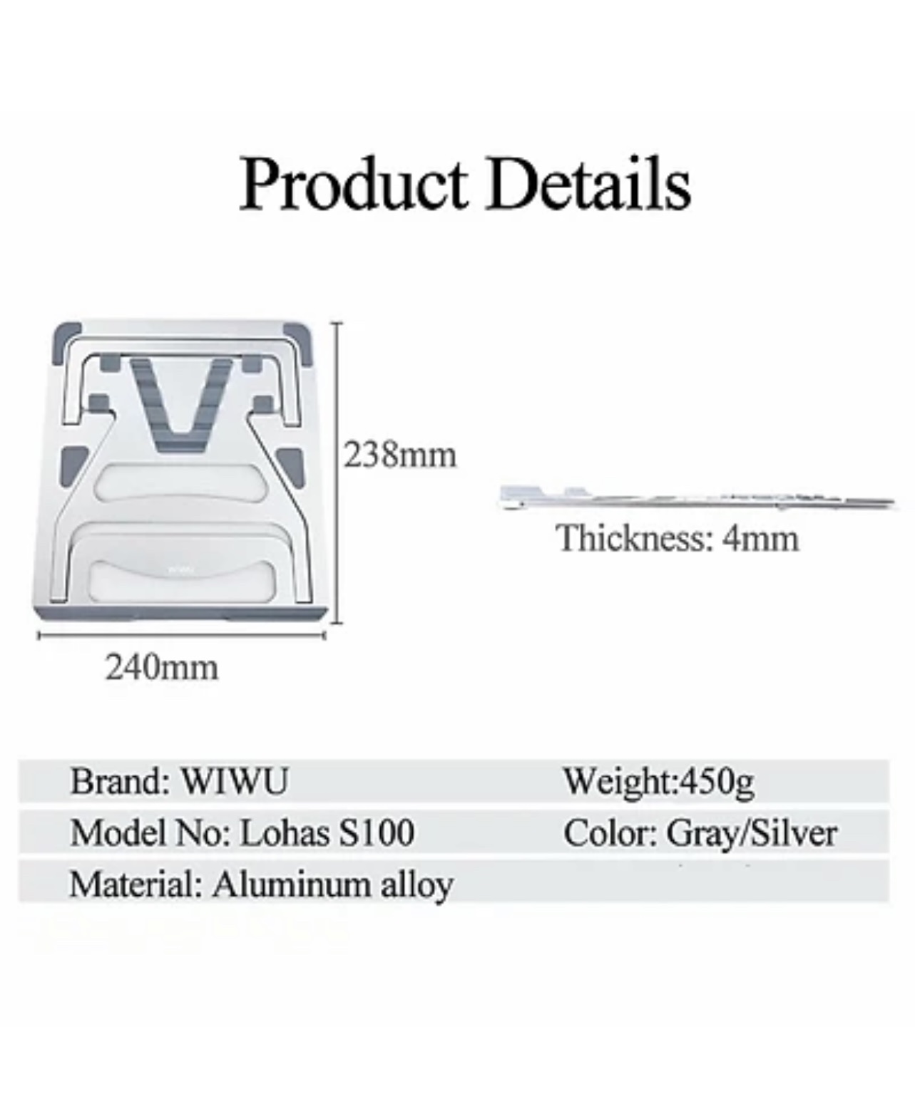 Giá Đỡ Aluminum Wiwu S100  Dành Cho Macbook, Laptop 13 Inch Đến 15.5 Inch Chất Liệu Nhôm Nguyên Khối - Hàng Chính Hãng