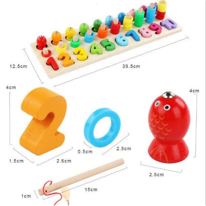 Bảng học chữ và số đa năng cho bé, bảng cọc gỗ, số đếm kèm câu cá , Phát Triển Khả Năng Nhận Biết Cho Bé Yêu