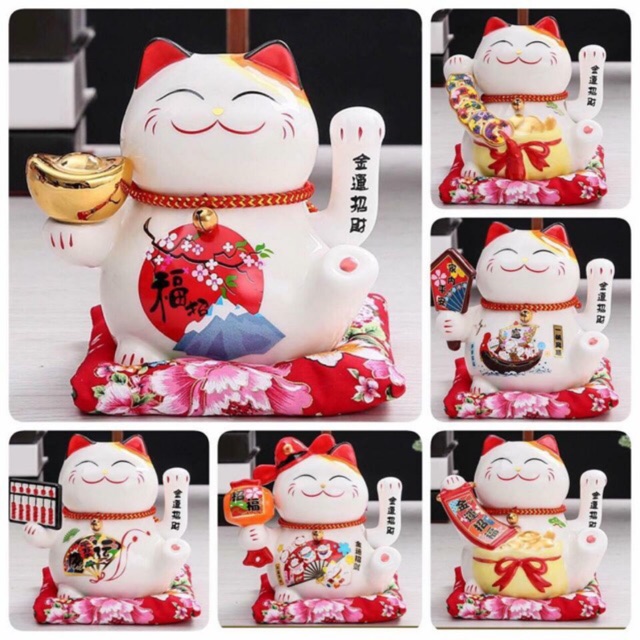 Mèo Thần Tài  Maneki Neko  vẫy tay chiêu tài lộc 16cm bằng gốm sứ - mẫu giao ngẫu nhiên