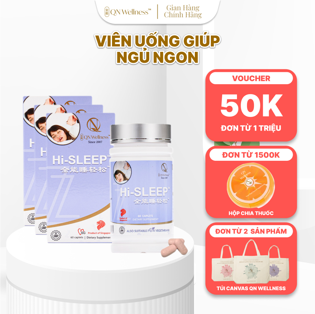 Combo Siêu Ưu Đãi Viên Uống Hi-Sleep QN Wellness Giúp Trẻ Hóa Làn Da, Giải Tỏa Căng Thẳng, Cải Thiện Giấc Ngủ, Nâng Cao Sức Khỏe Thể Chất & Tinh Thần - Hộp 60 Viên x 3