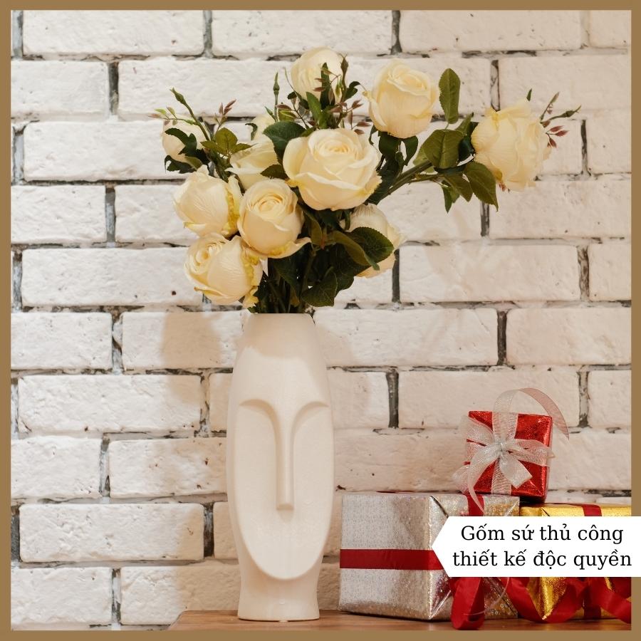 Tượng gốm sứ decor hình mặt người trang trí nhà màu trắng DS007