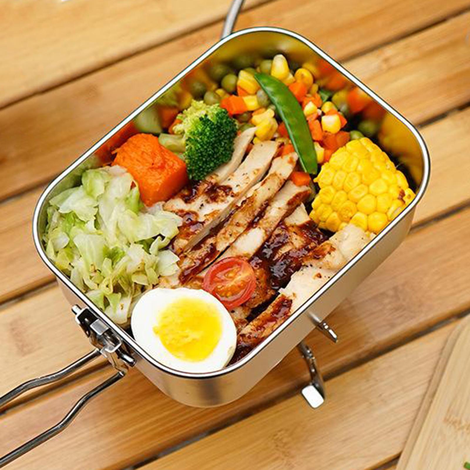 Lunch Box Bento Food Container Handle Lid for Kids Men Women Stainless Steel