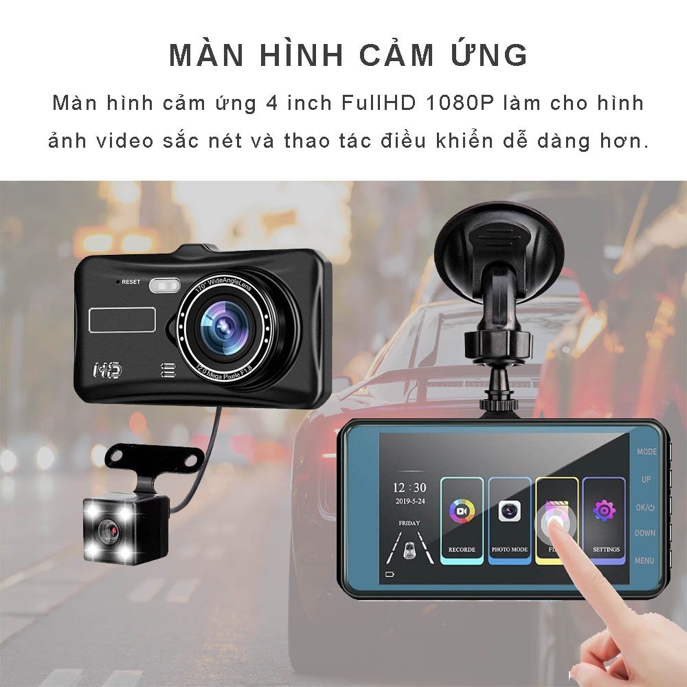 Camera hành trình ô tô A11 PRO Video Chất Lượng 2K FHD 1080P Màn hình cảm ứng 4 inch - camera hành trình , sắc nét ,2 camera kép trước và sau