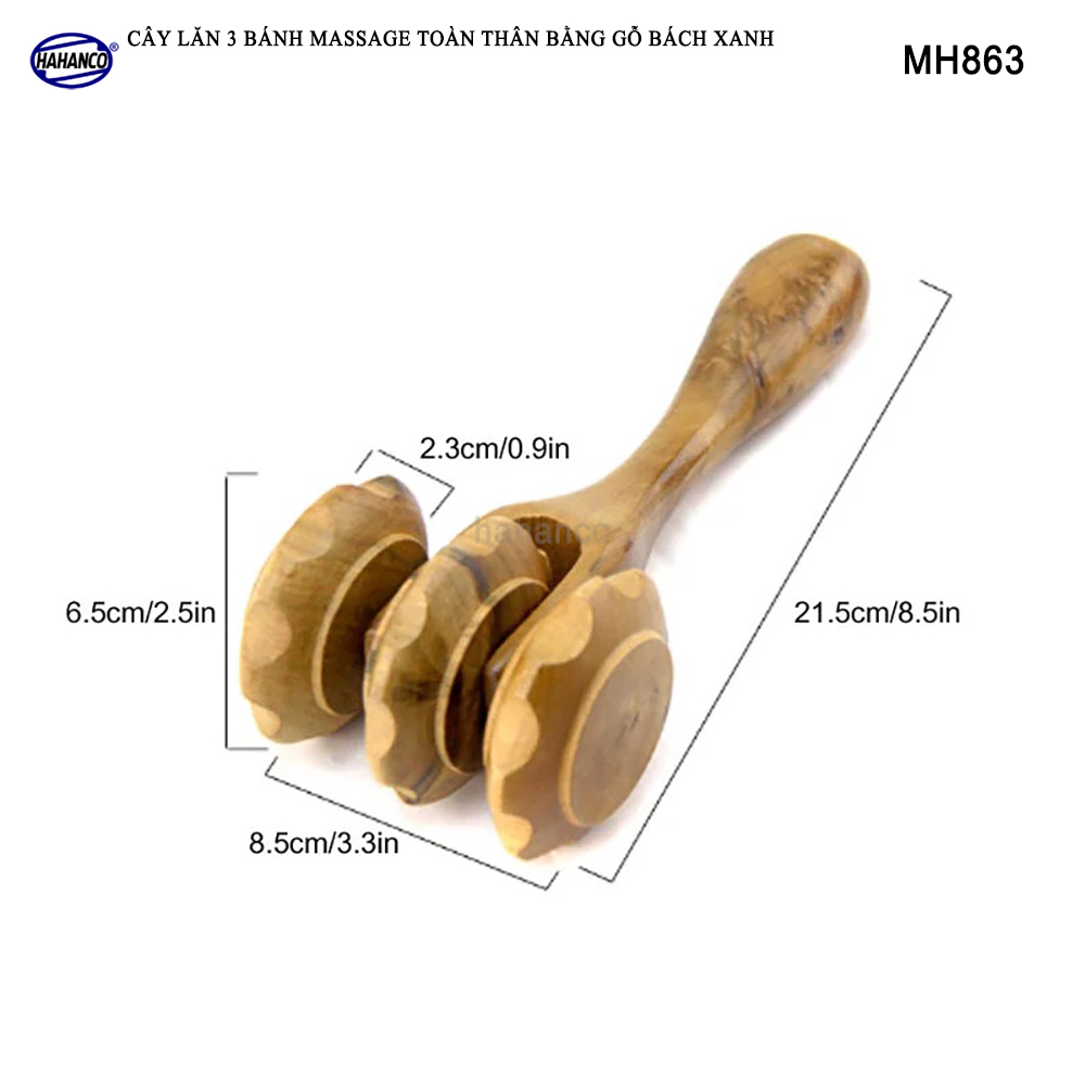 Cây lăn massage toàn thân 3 bánh gai đa năng bằng gỗ Bách Xanh Xua tan nỗi lo đau nhức tạo cảm giác thoải mái - Chăm sóc sức khỏe