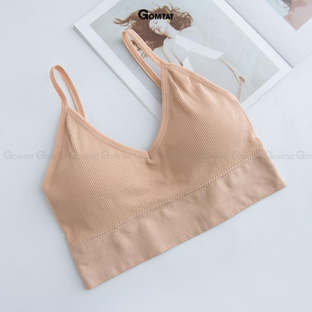 Áo Bra nữ thun GOMTAT gân tăm 2 dây mảnh nâng ngực, áo lót nữ thoáng khí hở lưng chữ U gợi cảm -BRACHU-U-007