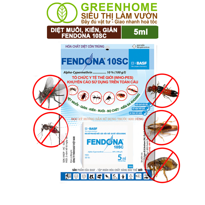 Thuốc Diệt Muỗi Greenhome, Fendona 10sc, Gói 5ml, Hiệu Quả, Không Mùi, Dễ Dùng, Diệt Gián, Ruồi, Kiến Ba Khoang