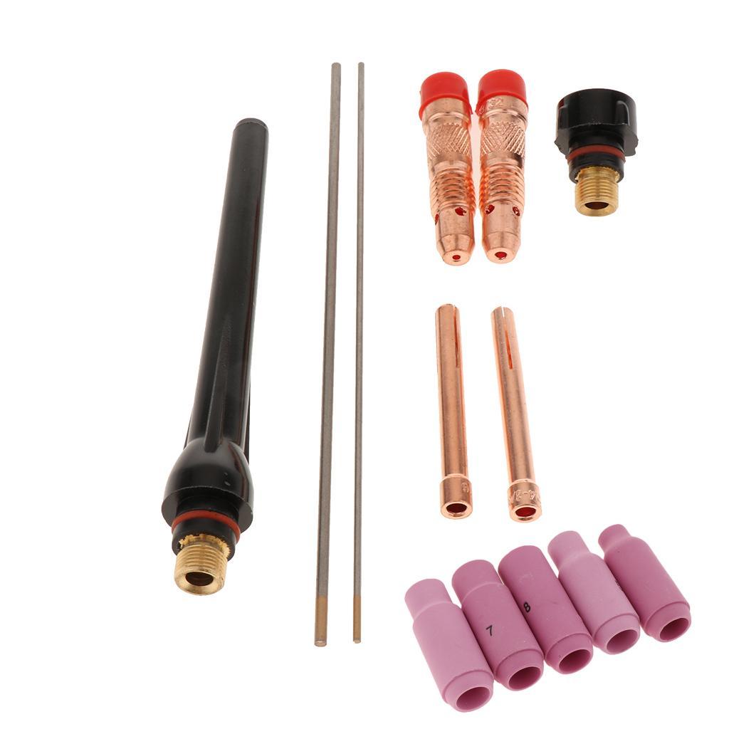 13pcs TIG Gas Lens Back Cap Collet Body Kit Alumina Nozzle Fit TIG Welding Torch WP17/18/26