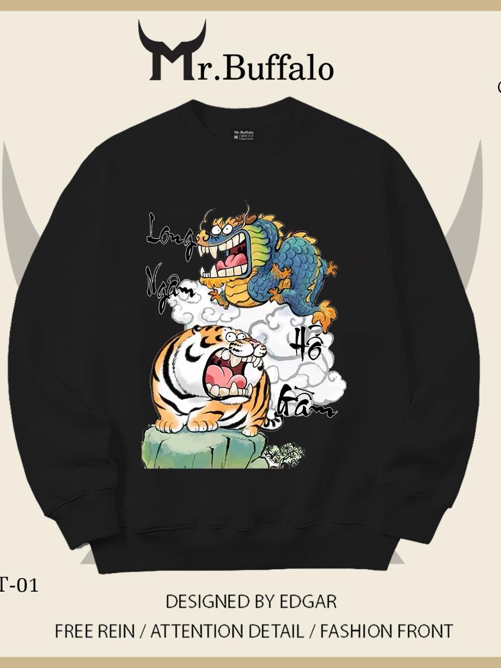 Áo Sweater Hổ, Rồng Vô tri 1 Mr.Buffalo - VT01 Trắng, VT01 Trắng