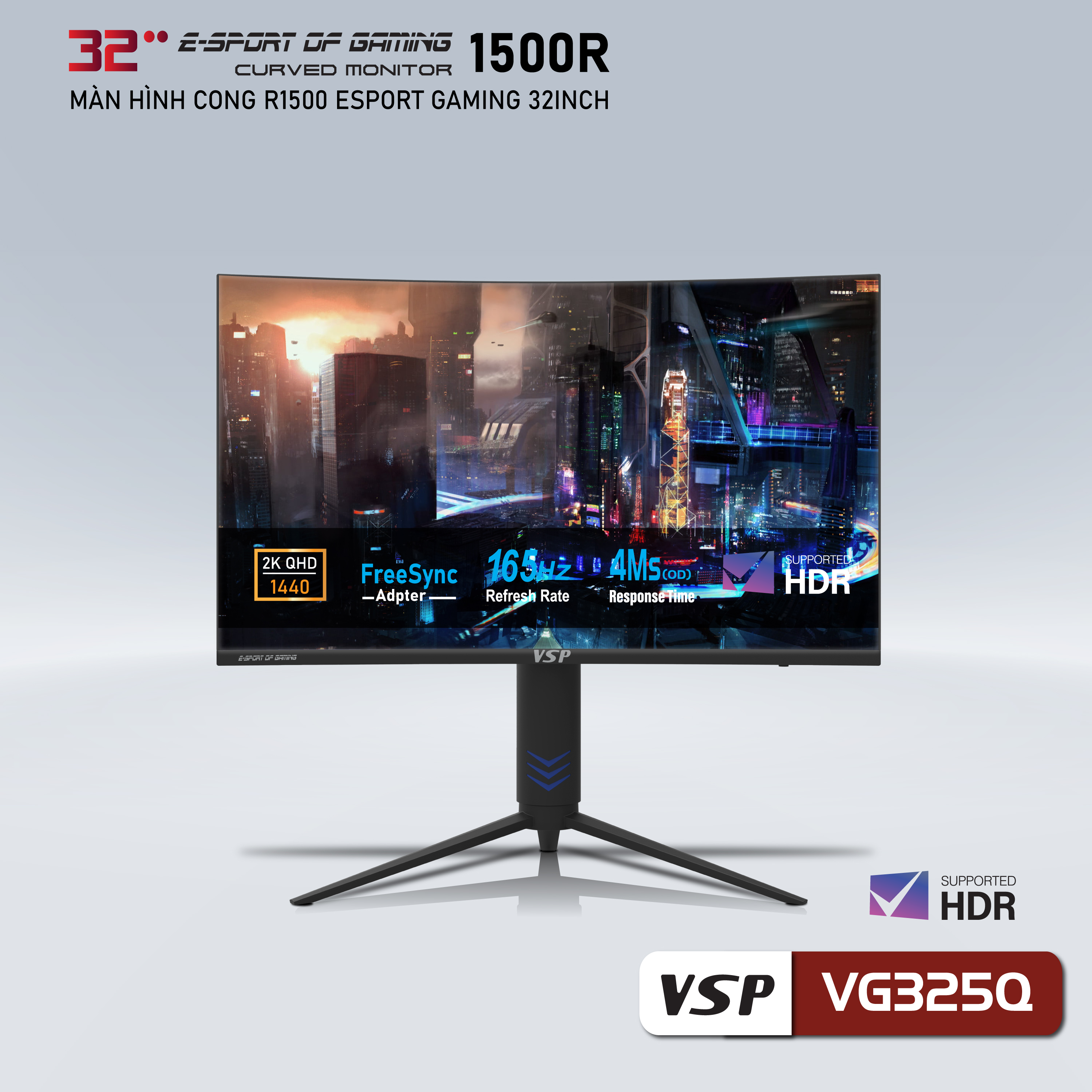 Màn hình Cong Gaming 32inch VSP VG325Q (2K, VA, 165Hz, 4ms, 400nits, HDMI+DP) - Hàng chính hãng TECH VISION phân phối