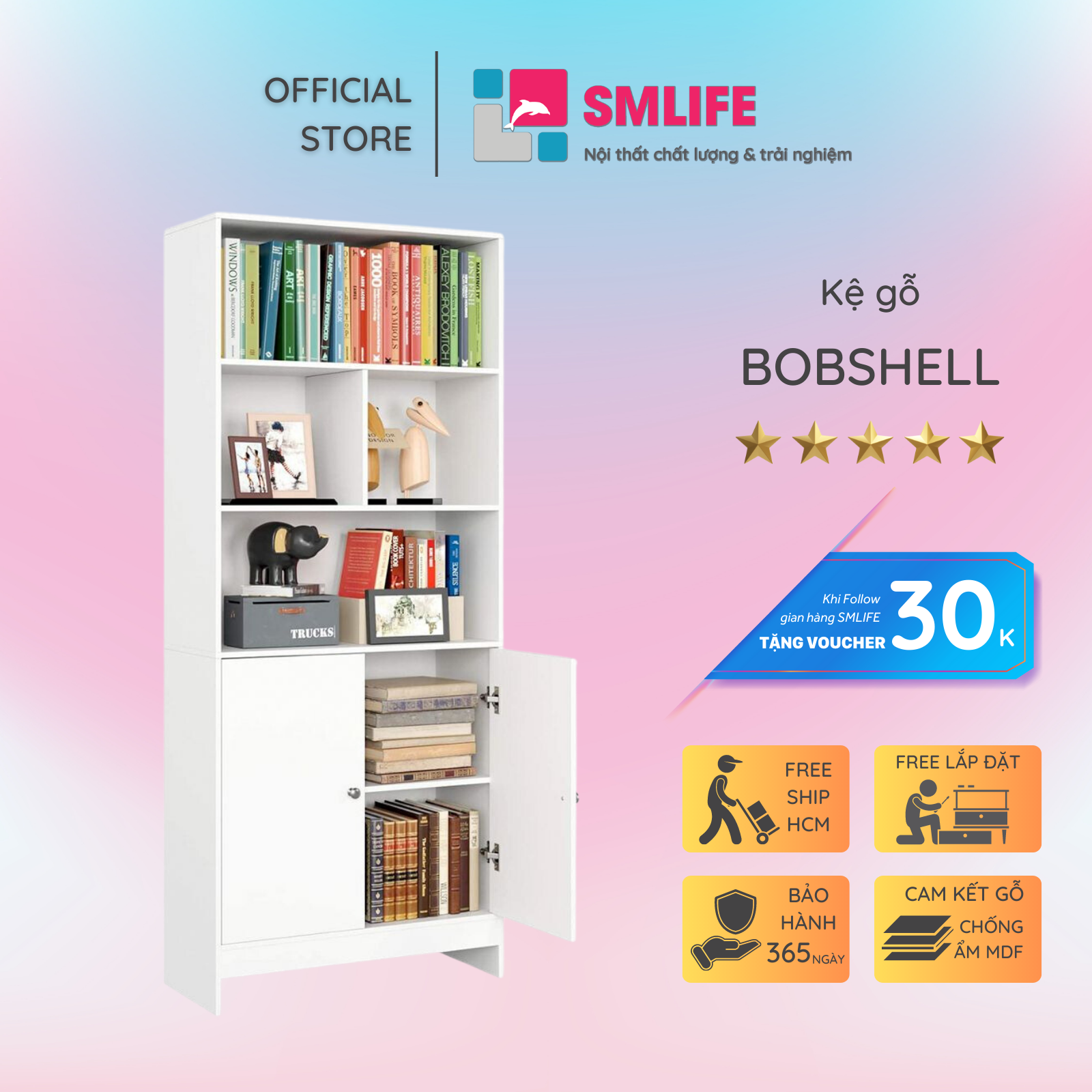 Giá đỡ sách gia đình bằng gỗ kiểu dáng nhỏ gọn SMLIFE Bobshell