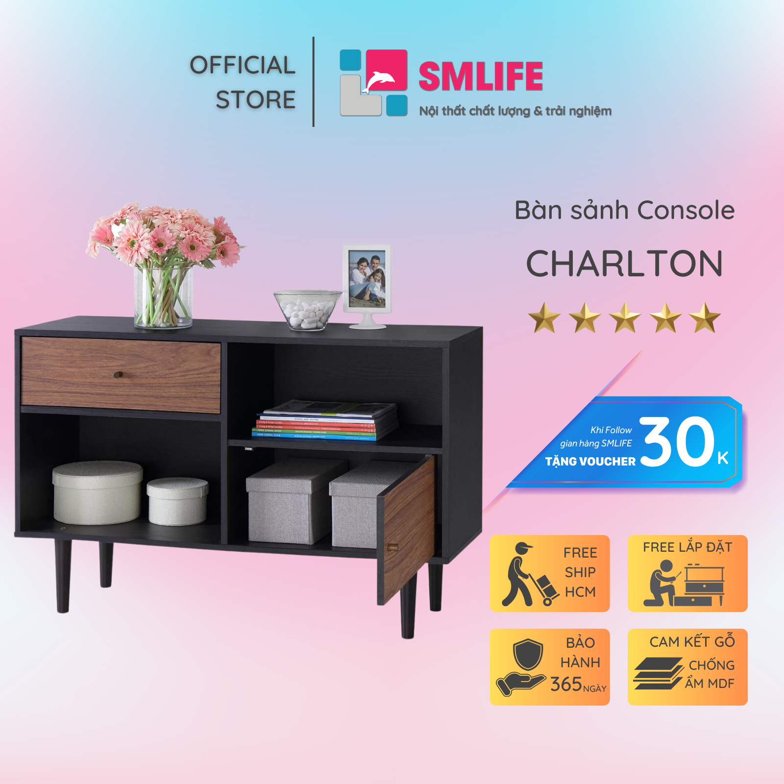 Bàn sảnh ra vào gỗ hiện đại SMLIFE Charlton