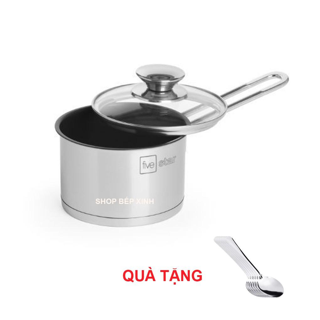 Quánh nấu cháo bột chống dính inox 430 cao cấp FIVESTAR 3 đáy từ nắp kính 12cm , 14cm ( tặng 5 muỗng ăn )