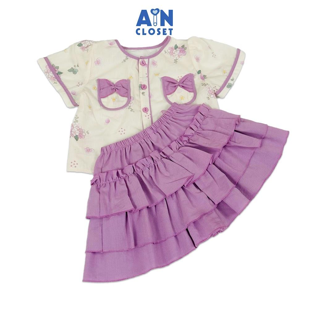 Bộ quần áo Ngắn bé gái họa tiết Hoa Sim Tím Cotton - AICDBGEVTWLB - AIN Closet