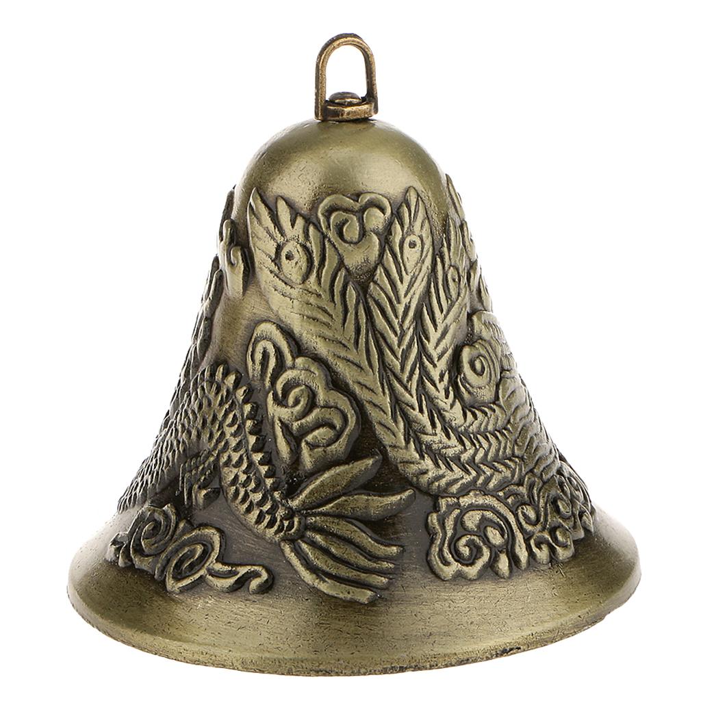 Mini Phong Thủy Kim Loại Chuông Charm Rồng Và Phượng Hoàng Hình Trang Trí