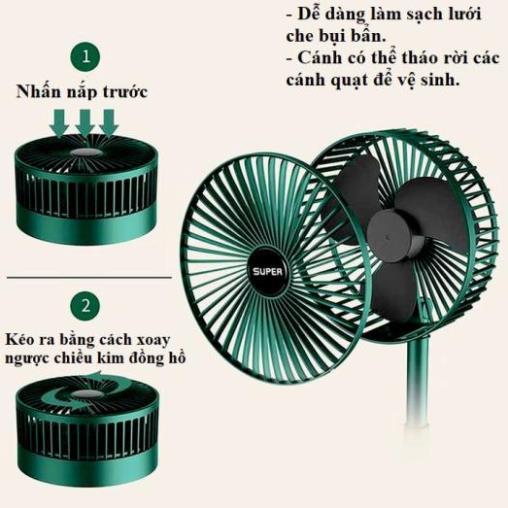 Quạt tích điện SSR  Super mini để bàn gấp gọn tiện dụng 3 cấp độ thời gian sử dụng liên tục tới 4 tiếng (LA100