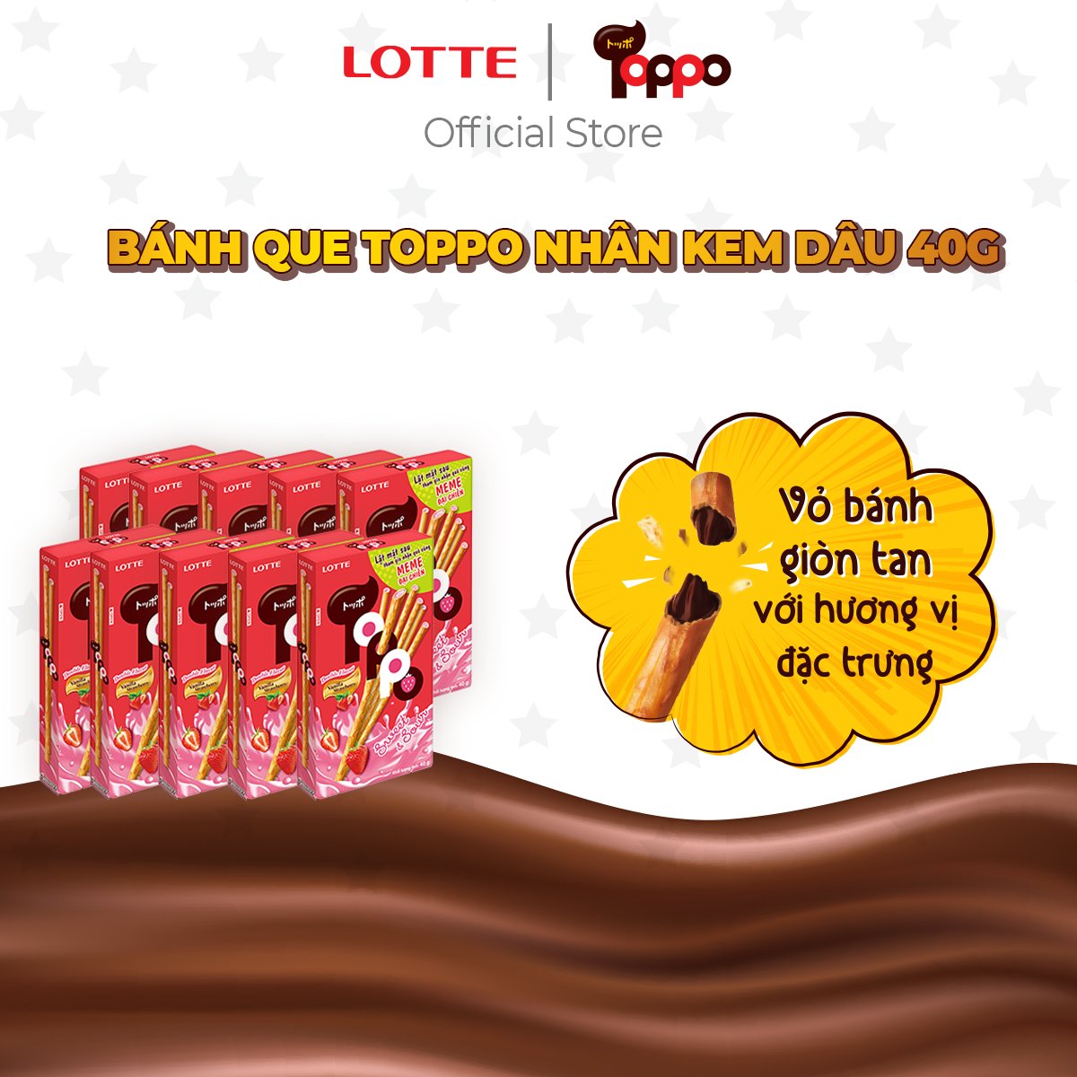 Combo 10 hộp Bánh que Toppo nhân kem dâu 40 g