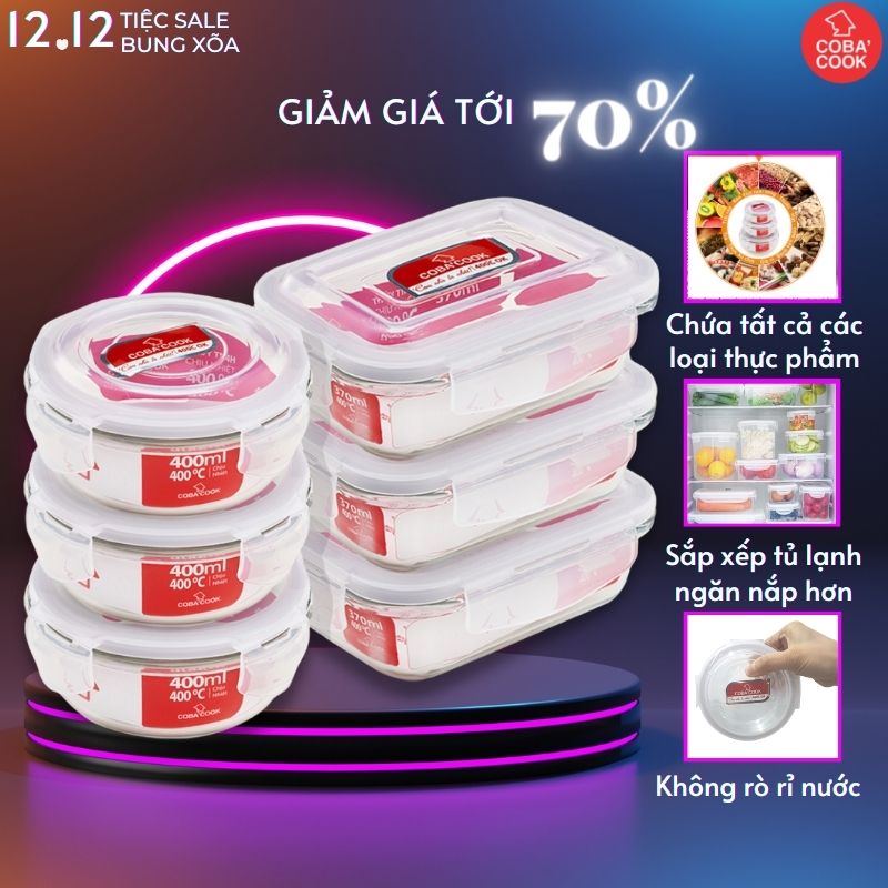 Bộ 6 hộp thủy tinh hình tròn và chữ nhật 370 ml+ 400 ml- CBHC6RL