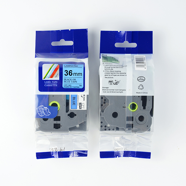 Tape nhãn in tương thích CPT-561 dùng cho máy in nhãn Brother P-Touch (chữ đen nền xanh dương, 36mm)