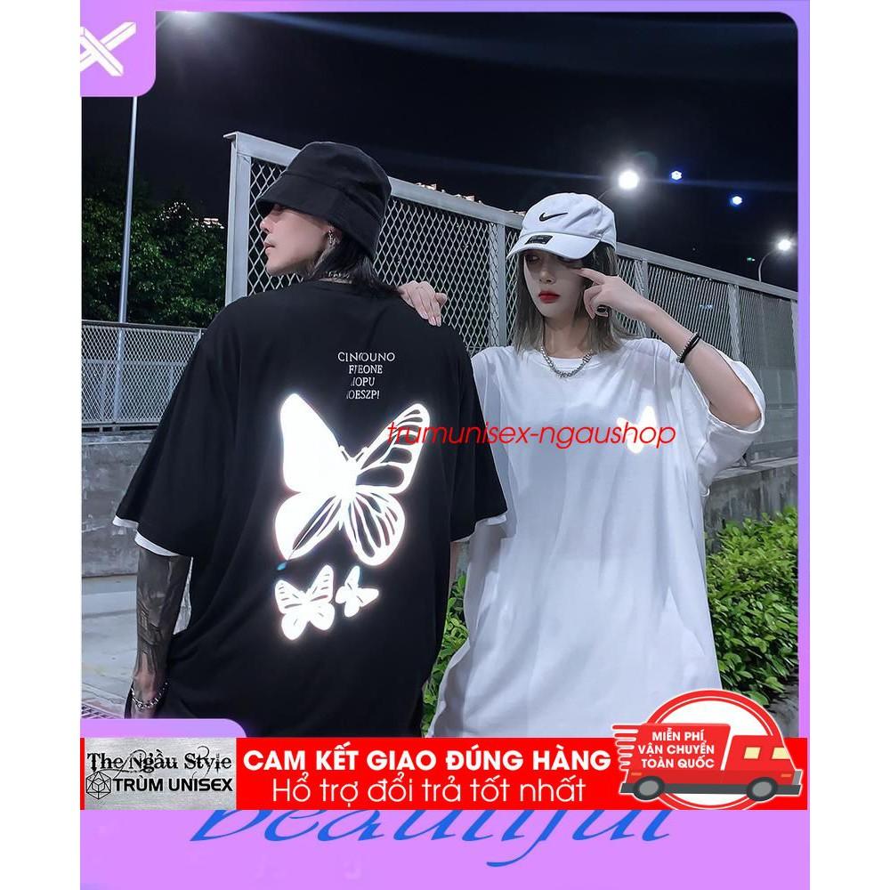 Áo thun Stee nam tay lỡ unisex form rộng overtee In Phản Quang Dạ quang 7 màu Butterfly CINCOUNOTrumunisex aothununisex