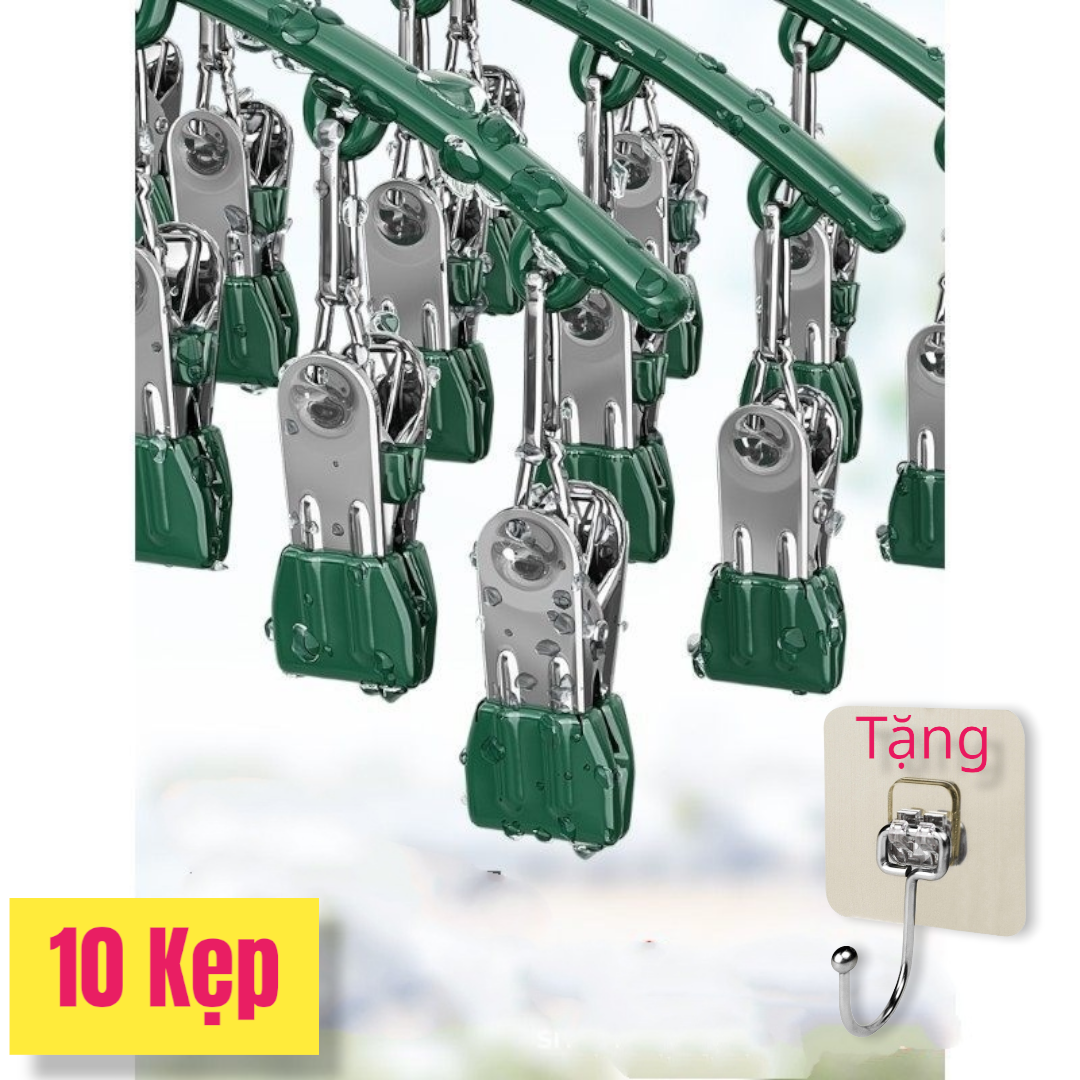 Móc phơi quần áo inox có khóa móc treo chắc chắn - 10 kẹp được phủ nhựa chống sầy xước khi phơi đồ Hàng Cao Cấp