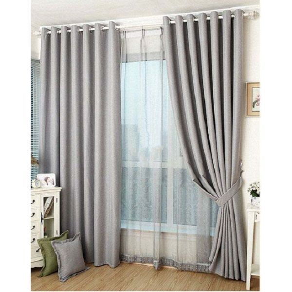 Rèm cửa vải LUCYA18-10 có thanh treo hợp kim nhôm màu gỗ đầu nhọn  - cao cố định 1m7