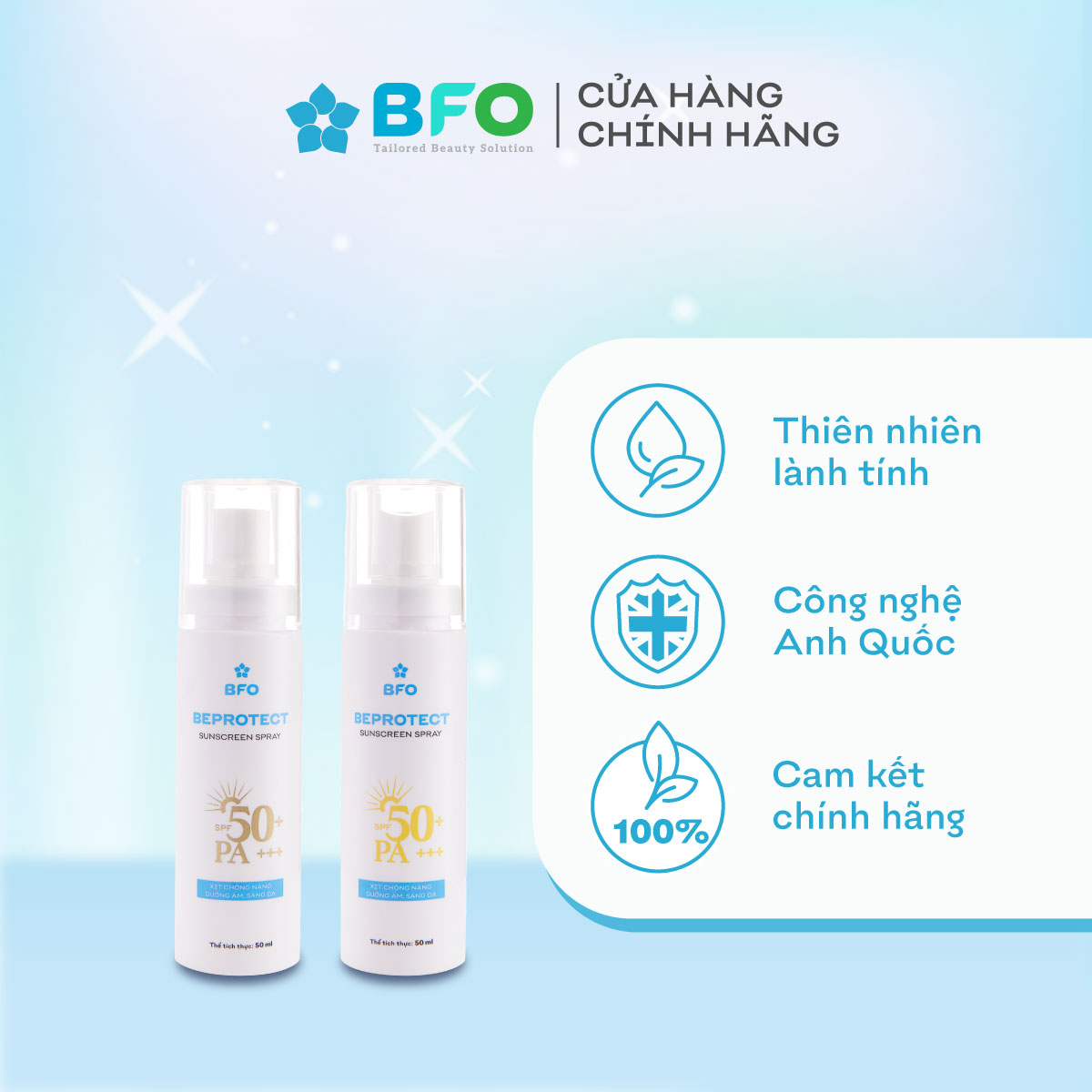 Xịt Chống Nắng Bảo Vệ Hoàn Hảo Dưỡng Da Nâng Tone Beprotect SPF 50 PA