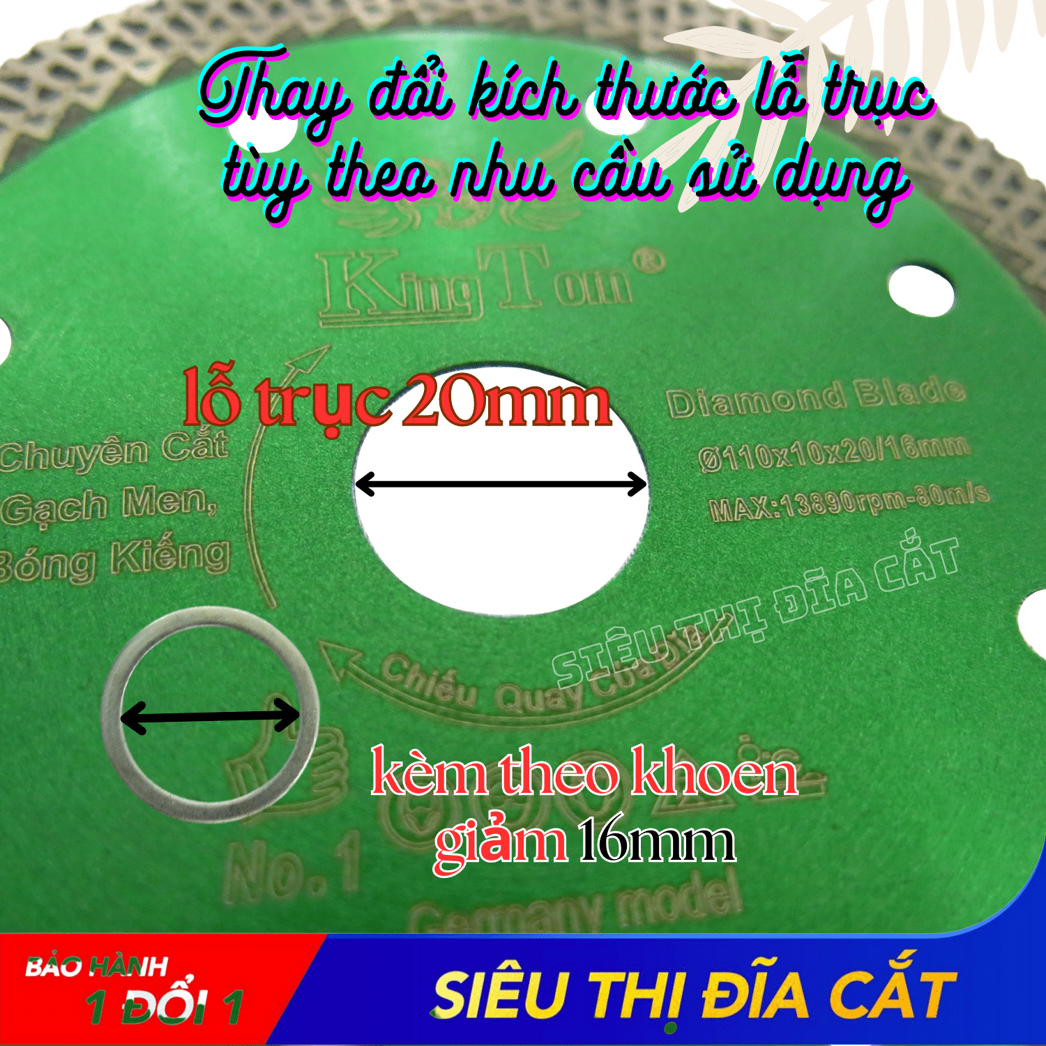 Lưỡi Cắt Đa Năng KingTom Xanh Lá Răng Hoa Me Dày 110mm Cao Cấp - Chuyên Gạch Bóng Kiếng - Cắt Siêu Bén - Siêu Mịn