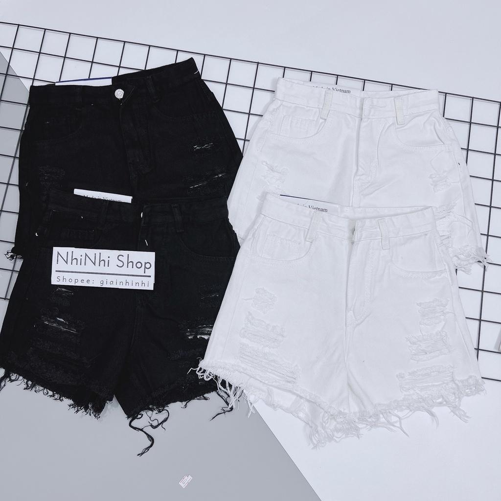 Quần short bò rách đen trắng dáng ôm, Quần đùi nữ co giãn cạp cao sexxy QS703 - NhiNhi Shop